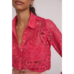 Anthropologie Maeve Pink Lace Button-Up Top